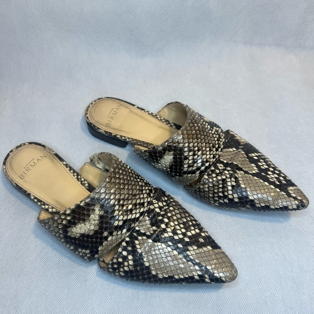 Alexandre Birman python snakeskin pointed toe mules